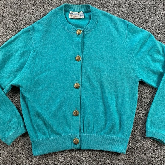 Vintage Ballantyne of Peebles Cashmere Cardigan Sweater Womens 36 Teal Turquoise - Picture 1 of 14